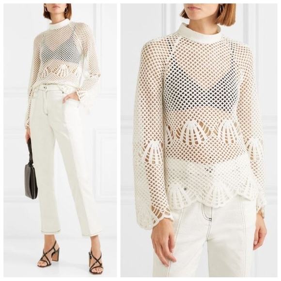 Self Portrait Ivory High Neck Crochet Top - Picture 1 of 8